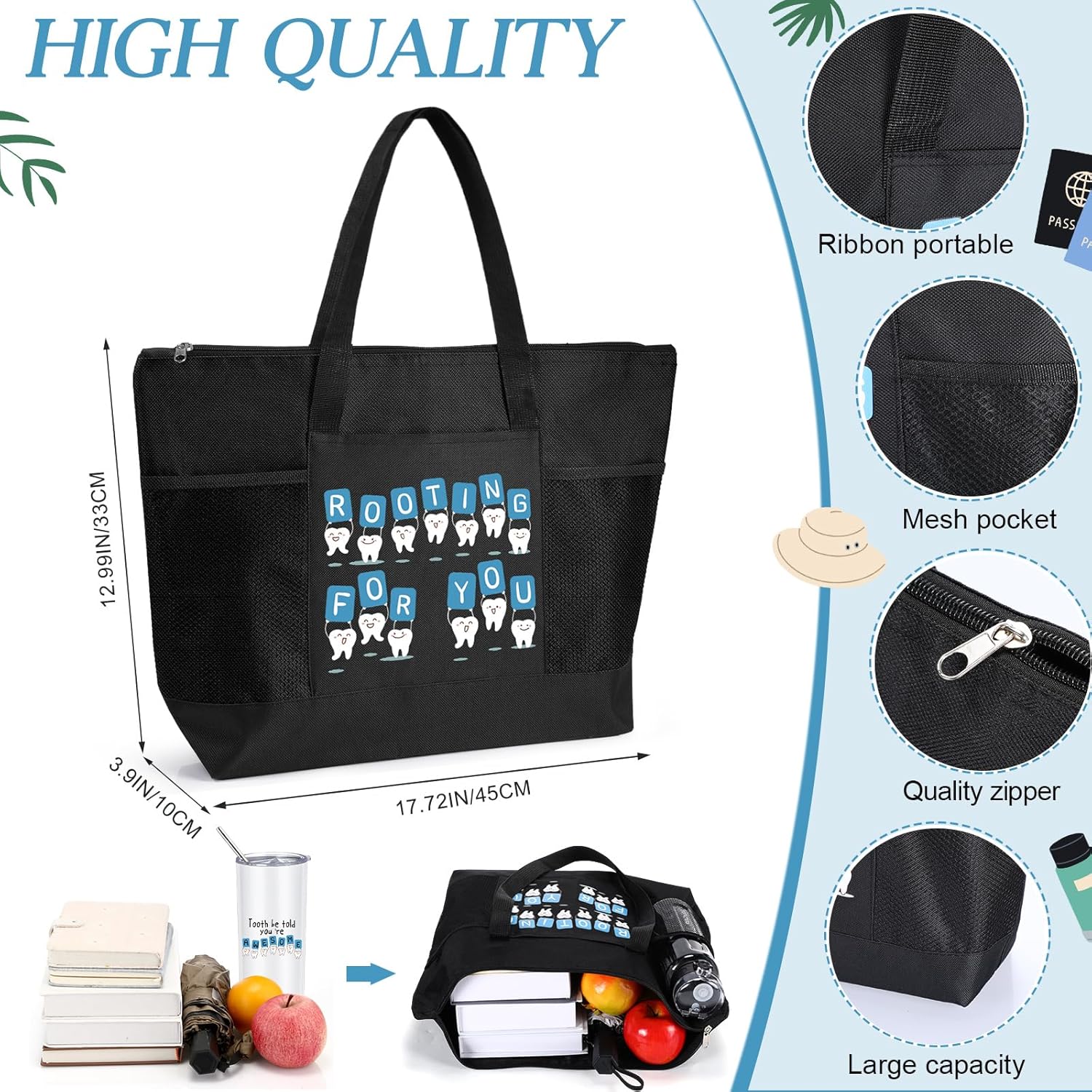 Sliner 3 Pcs Dental Assistant Appreciation Gifts for Dentist Inspirational Dentist Glass Cup Large Zipper Tote Bag Fake Teeth Toy Dental Health Month Gifts for Hygienist Medical Nurses Doctors - Image 2