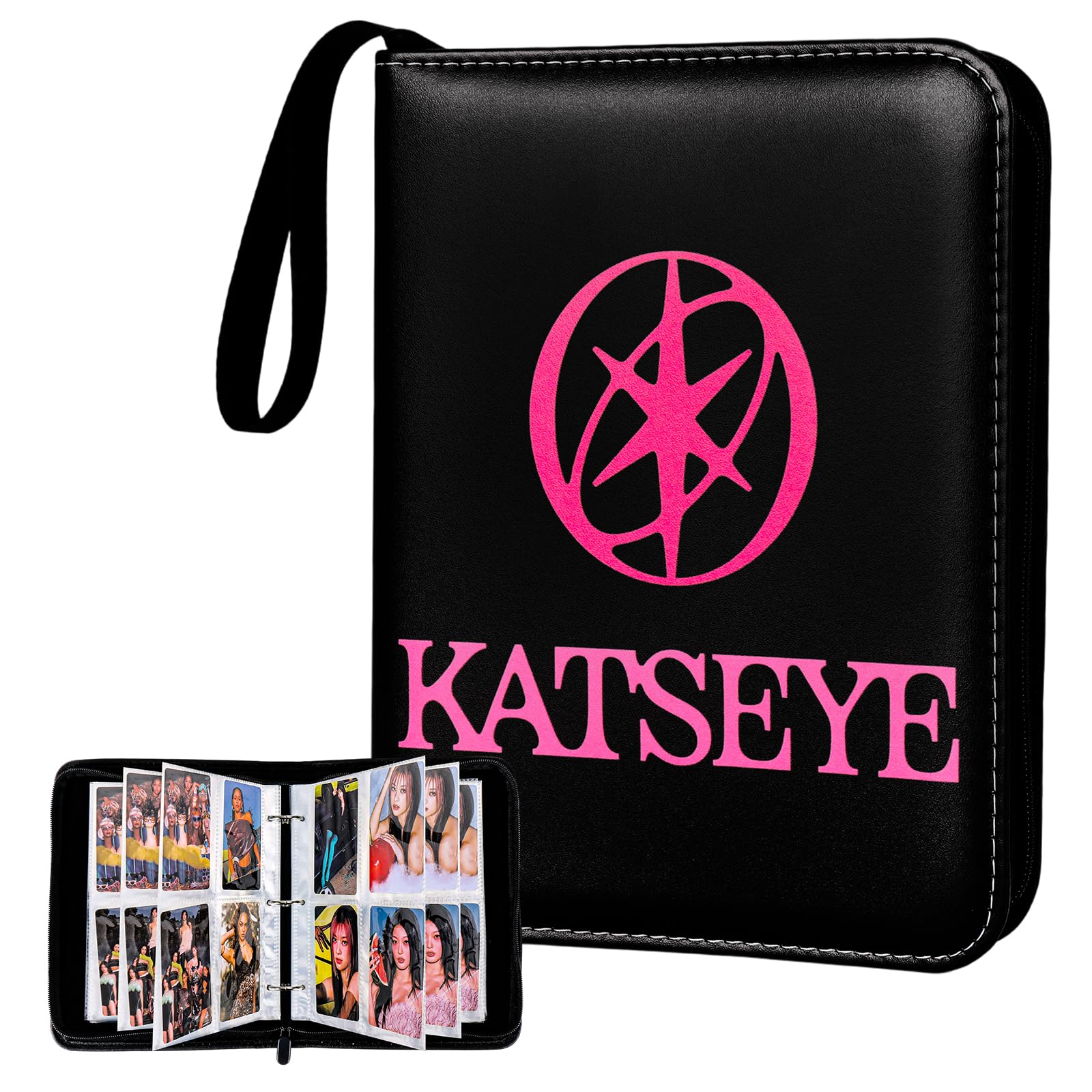 Katseye - Carpeta para tarjetas fotográficas A5 con 50 páginas de tarjetas de 4 bolsillos, álbum de coleccionista de tarjetas de 3 anillos con 6 calcomanías y 400 ranuras para tarjetas, cubierta de