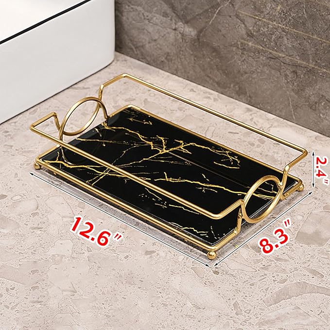 Bandeja Vanity para Baño, Organizador de Perfumes y Cosméticos, Negro Dorado miniatura 2
