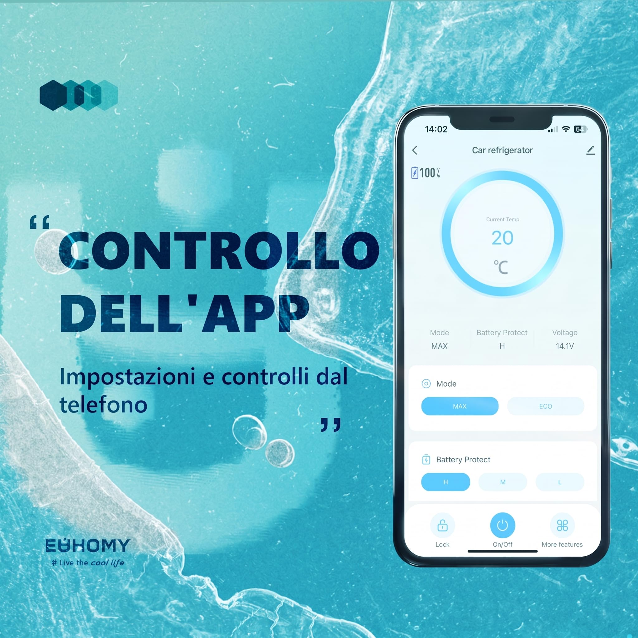 EUHOMY Mini Frigo 18L 12V 220V WiFi APP Congelatore Portatile Nero