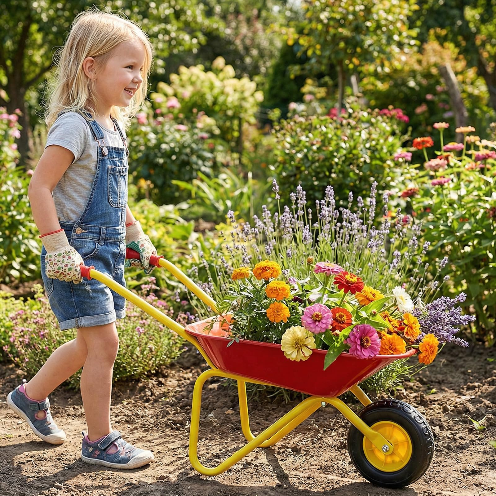COSTWAY Brouette Enfant en Métal, Brouette Jardin Enfant avec Structure Métallique et Pneus Tout-Terrain, Idéal pour Jardin et Bac à Sable, Charge 15kg à Partir de 3 Ans, 78x45x36cm (Rouge)