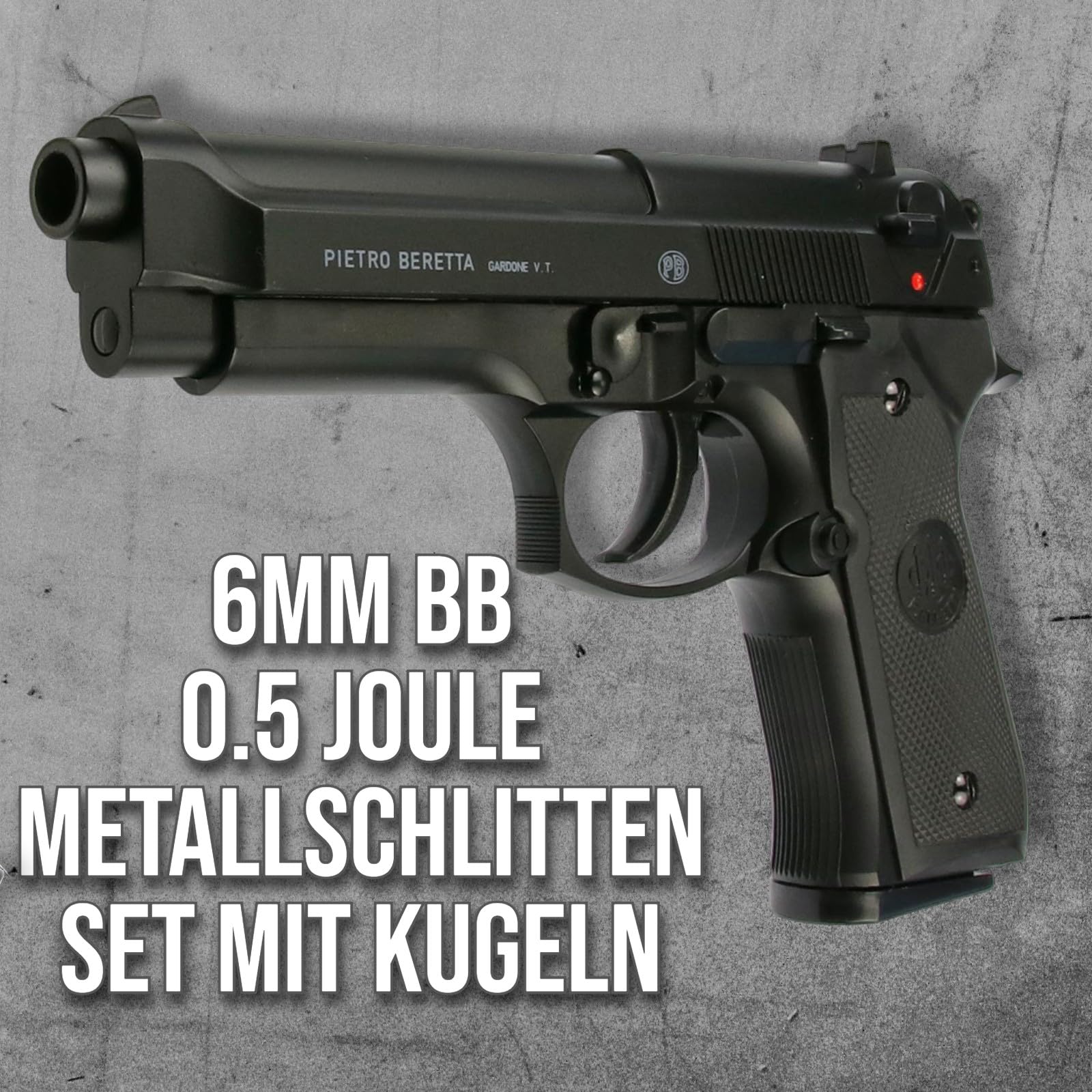 Set Beretta M92 FS HME Softair-Pistole 0,5 Joule Airsoft inkl. 500 Bio BB's & Magazin - Air Soft Waffe mit Metallschlitten