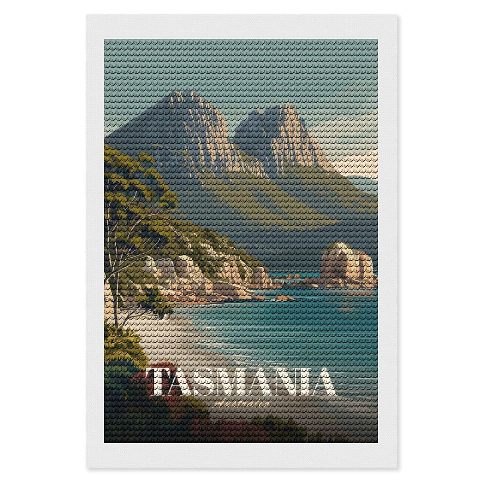 Junmoney Tasmania Australia Vintage Round Drill Diamond Painting 8"x12", for Women, Relaxing DIY Hobby, Bedroom Decor, Christmas Gift, Adhesive Canvas