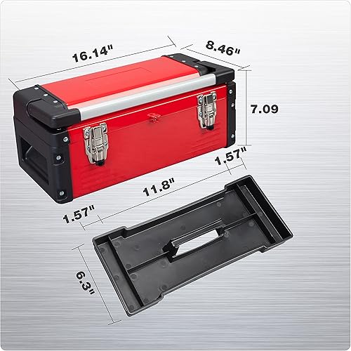 Miniatura 2 de Caja de herramientas de metal de acero de 16.0 in Caja organizadora de herramientas portátil duradera con mango de aleación de aluminio Caja de