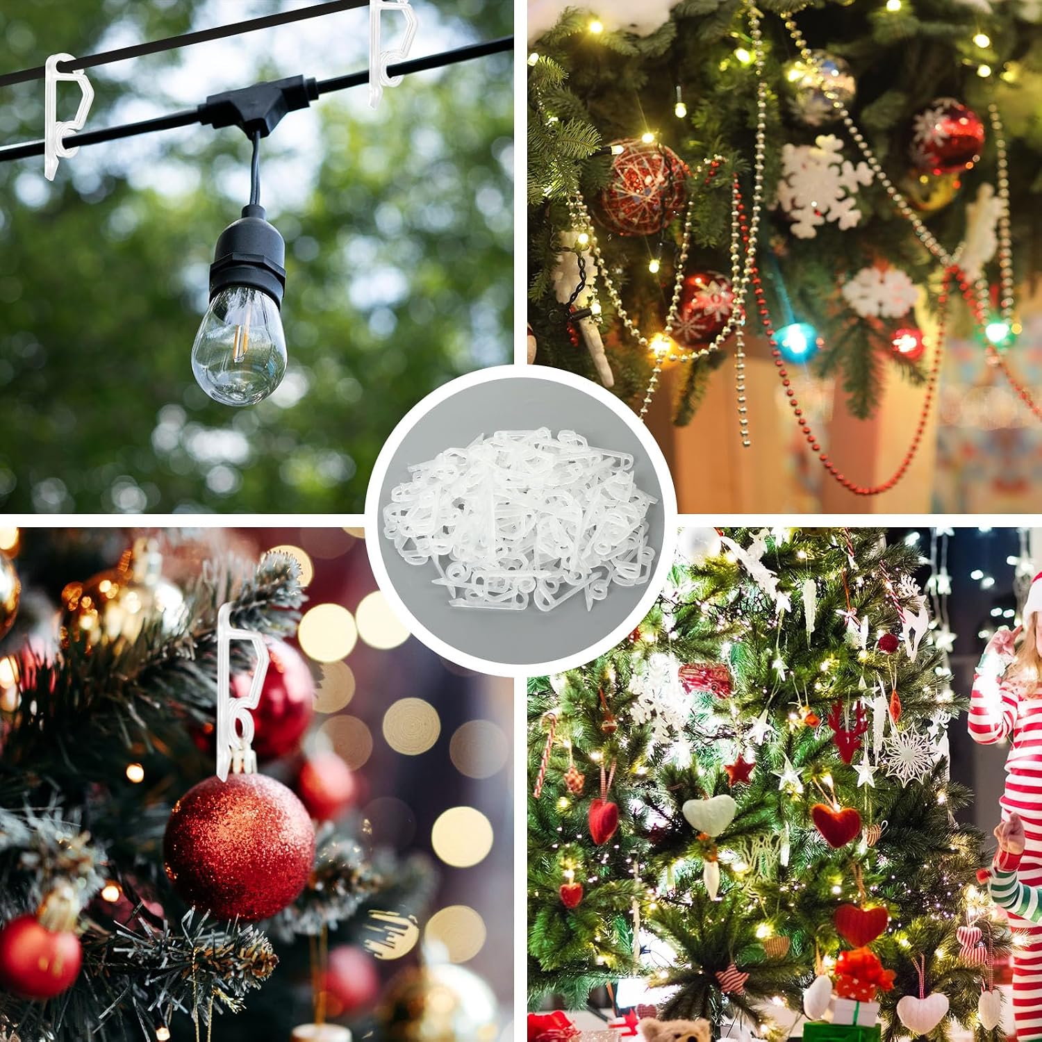 Christmas Light Clips, 120 Pcs Outdoor Light Clip, Weatherproof Gutter Clips Hooks for Fairy Lights, Snowflake Lights, Icicle Lights, LED Lights, Rope Lights, White