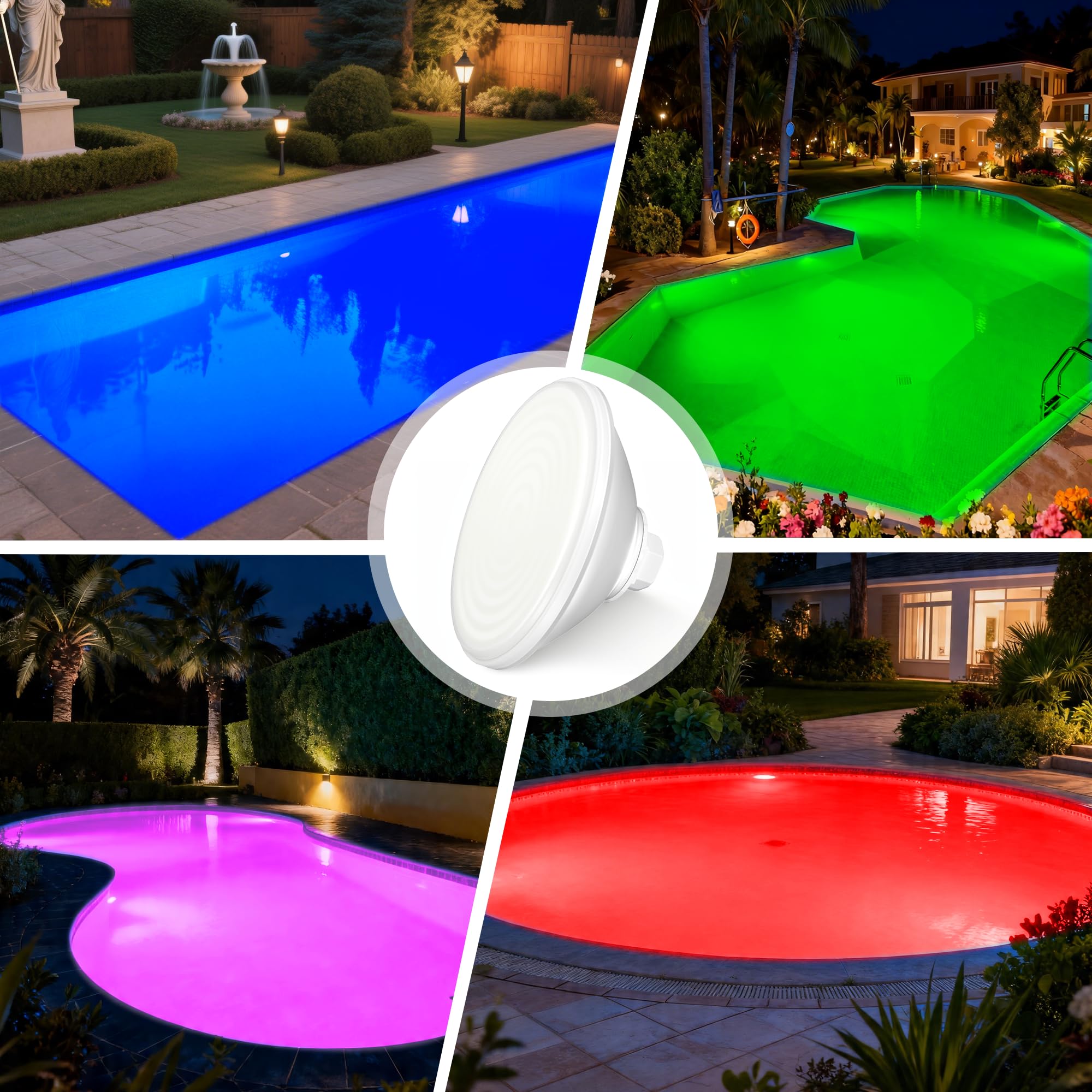 LED Poolbeleuchtung PAR56, 30W Harz Gefüllt Unterwasserscheinwerfer RGB Mehrfar Dimmbar mit Fernbedienung, 1200lm, 2/4/6H Timer, IP68 Wasserdichte Schwimmbadlampe Einbauniesche, 12V AC