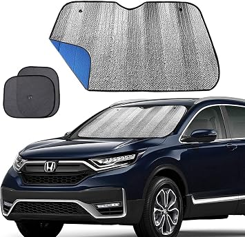 Big Ant Windshield Sun Shade Car Window Sunshade with Side Window Shades as Bonus, Blue Foldable UV Ray Visor Protector Shield Cover Keeps Vehicle Cool Size 55" x 27.5"