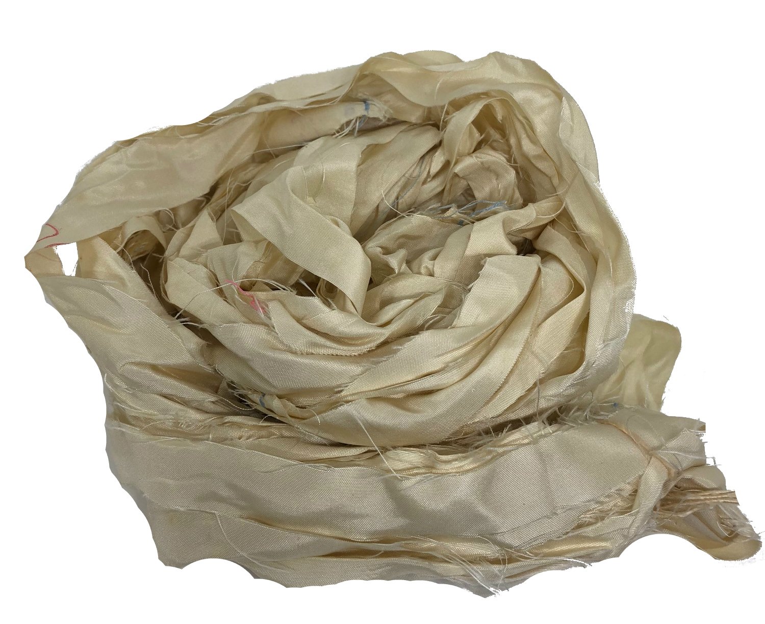 Knitsilk Undyed Sari Silk Ribbon Yarn -Dyeable Ivory Skeins Yarn |Best for Crochet, Knitting, and embroidery,and jewelry making |50 GMS-30 Yards-Ivory | Sustainable and Unique texture Ribbon Yarn.