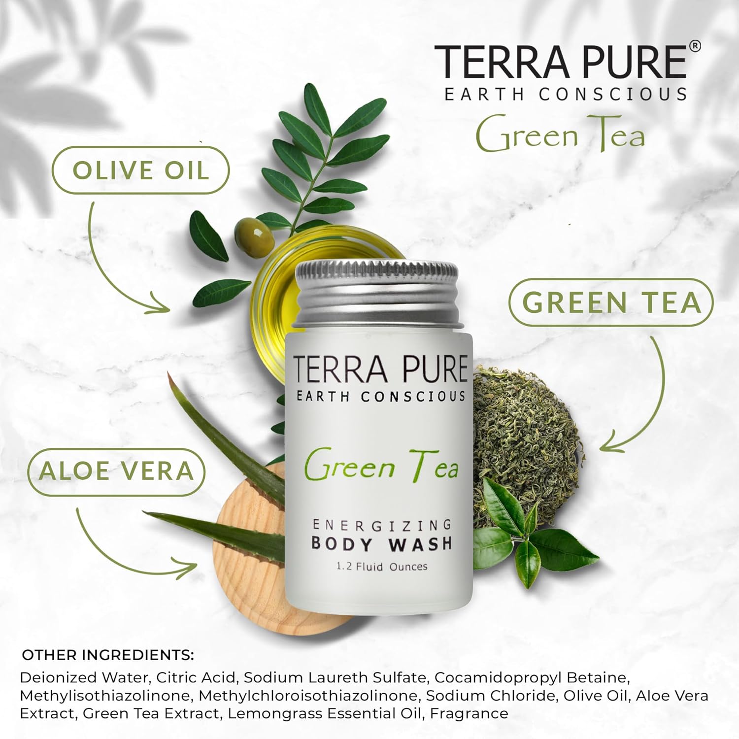 Terra Pure Green Tea Body Wash, 1.2 oz. In Jam Jar With Organic Honey And Aloe Vera (Case of 300)