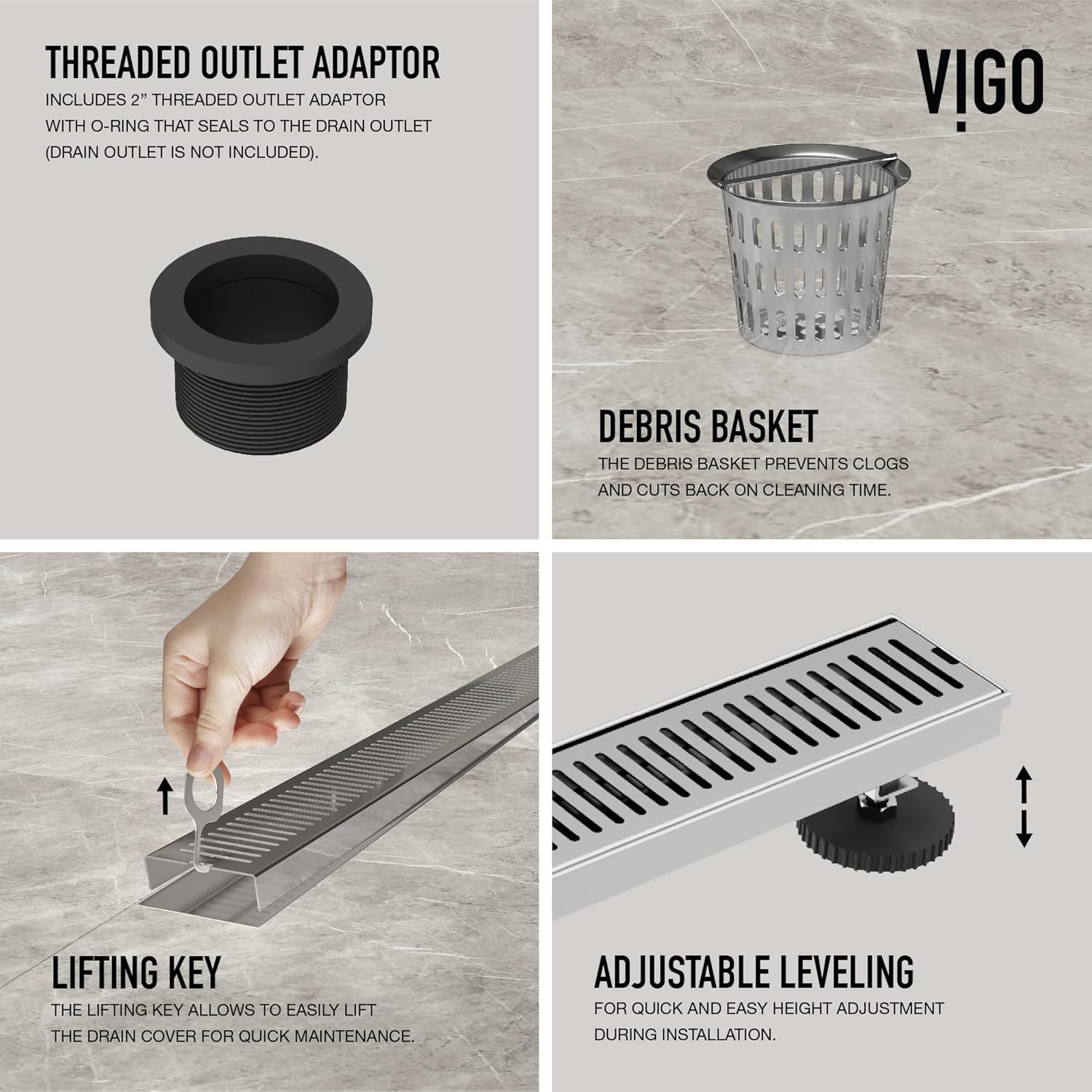 VIGO Elan 24 in. Linear Shower Drain in Chrome - VG07002CH