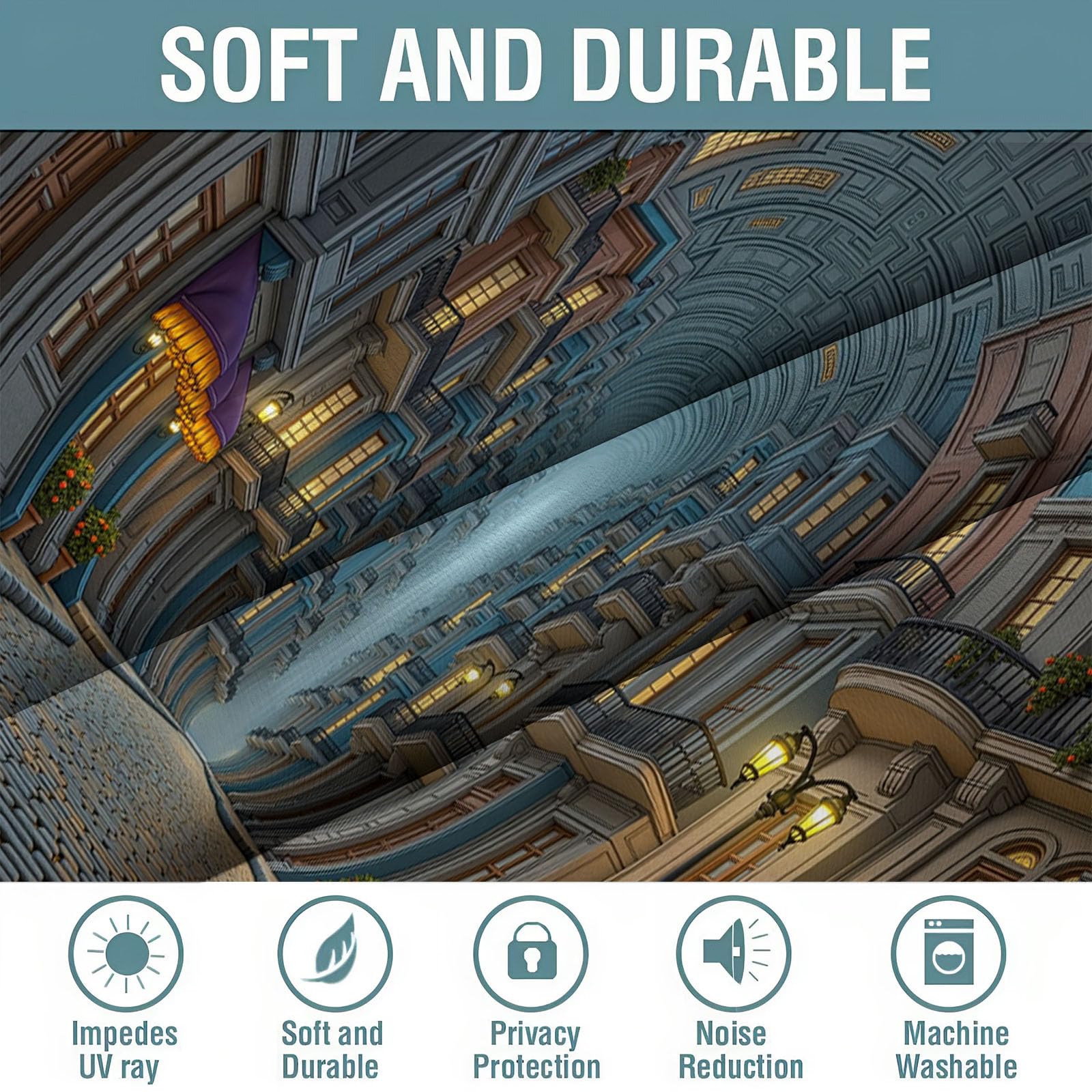 Cortinas Dormitorio Opacas Edificio Pequeño Retro Europeo, 2 Piezas140x245cm Cortinas para Ventana Calles Callejones Al Europeo Cortina con Ojales Termica para Habitacion Sala de Juego, Marrón