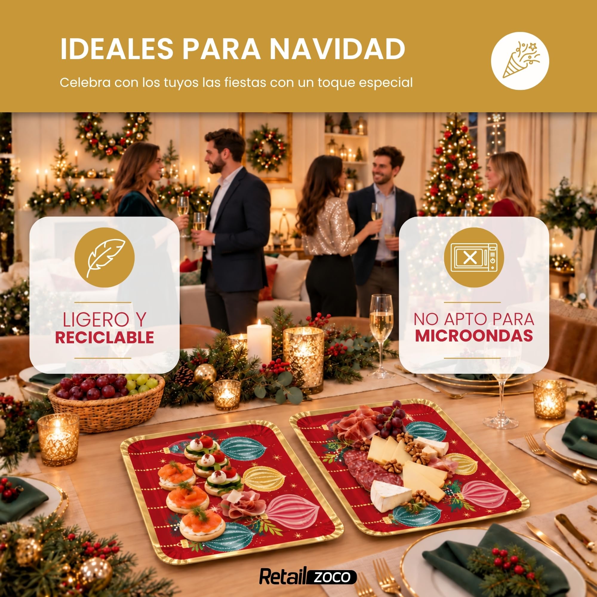 Bandejas de Cartón para Servir, Diseño Navidad, 6 Unidades - imagen 5