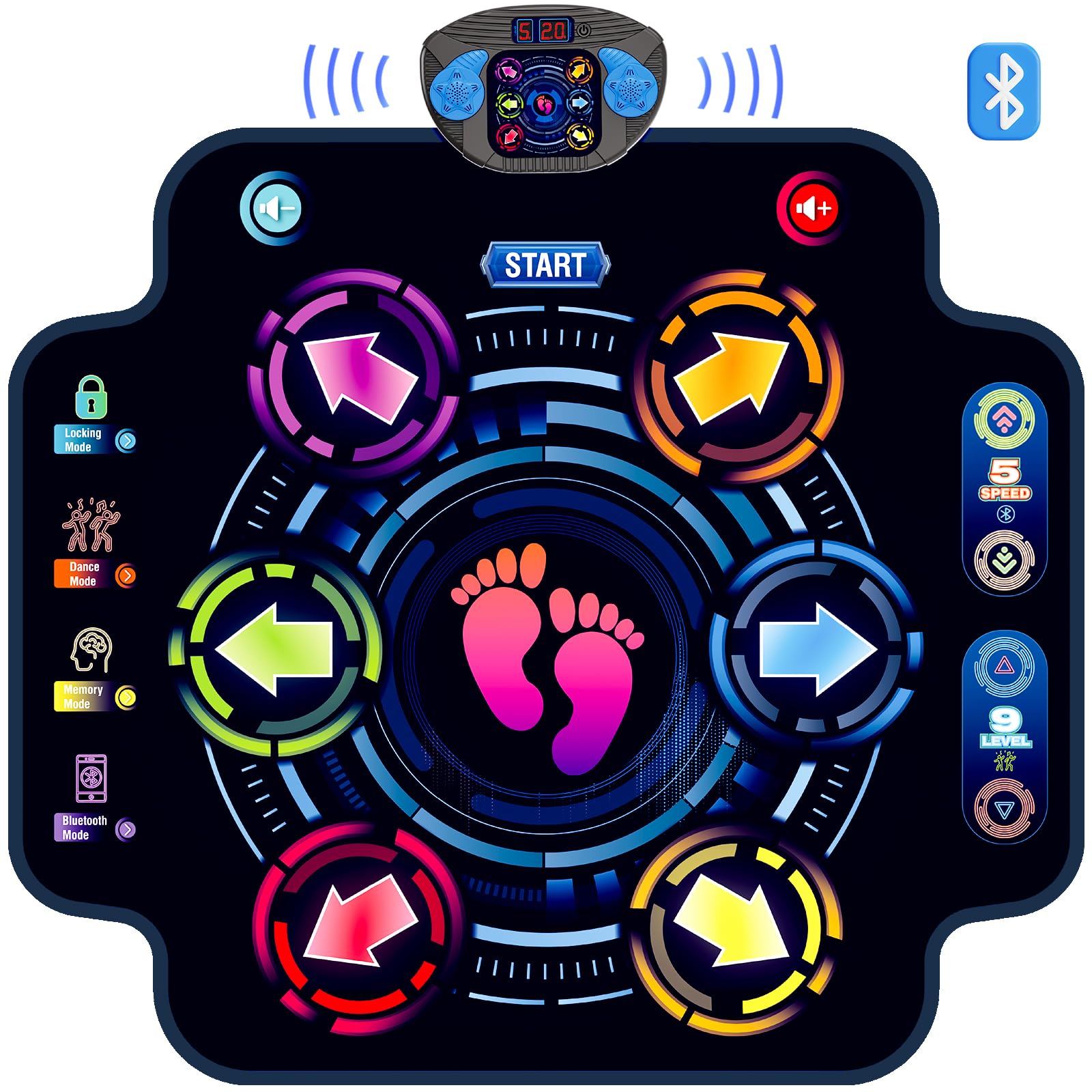 Alfombrilla de baile, almohadilla electrónica de baile para niños con Bluetooth inalámbrico, 5 velocidades, 9 niveles, juguetes musicales, regalos de cumpleaños y Navidad para niñas y niños de 3, 4, 5 8