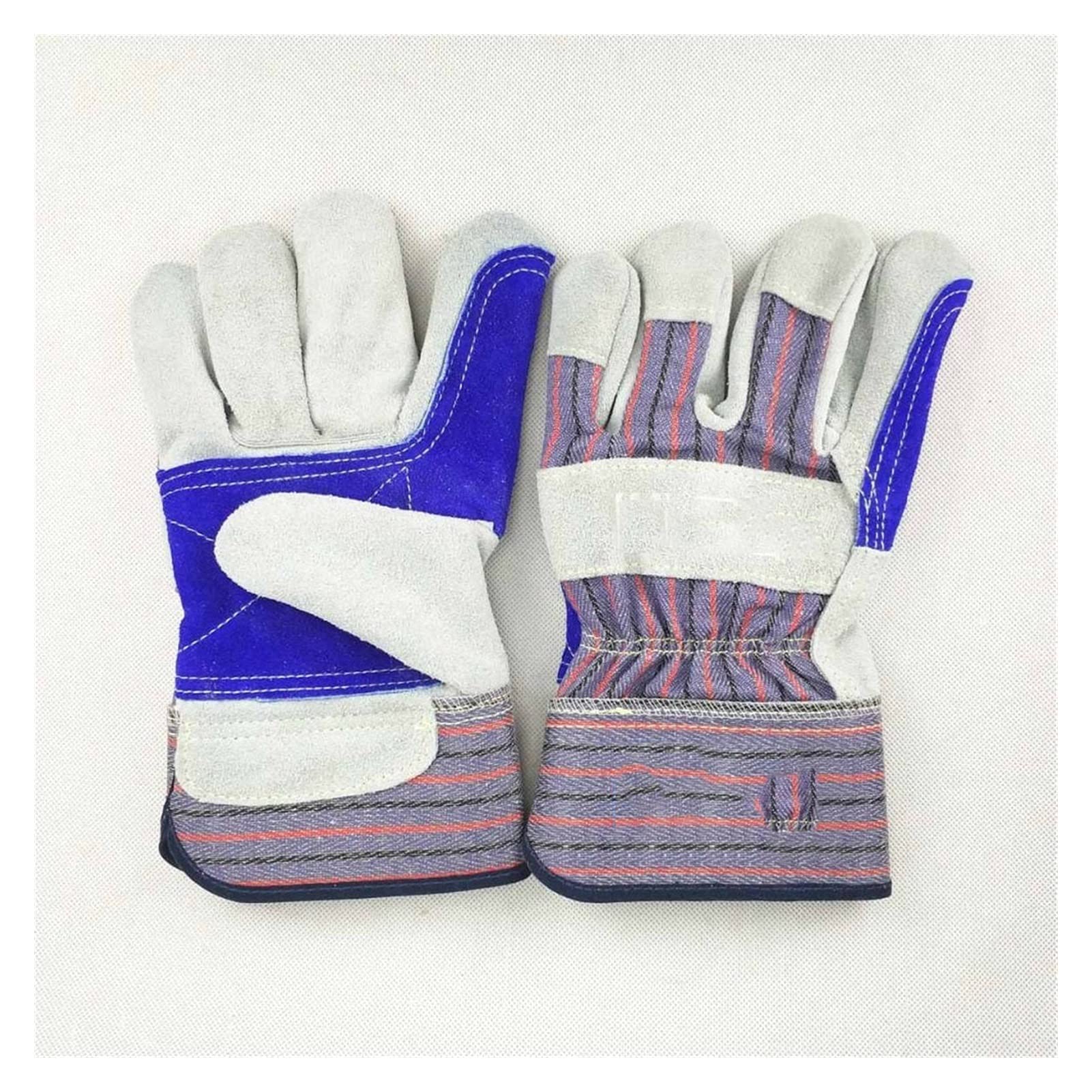 Soldador Guantes de trabajo Guantes de trabajador de trabajo pesado Guantes Durables Split Cuero Cuero de Cuero de Cuero y Guantes de Soldadura Palma Forrada de algodón (Color : Grey Blue, Size : L