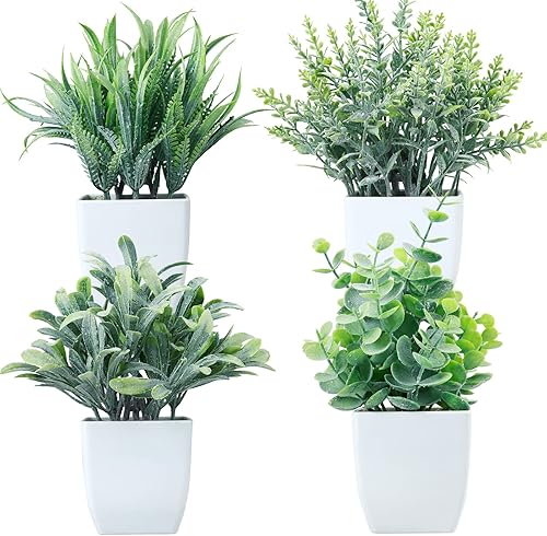 Miniatura 36 de GREENTIME 4 plantas falsas en maceta, pequeñas plantas artificiales de interior en maceta blanca para el hogar, oficina, dormitorio, escritorio