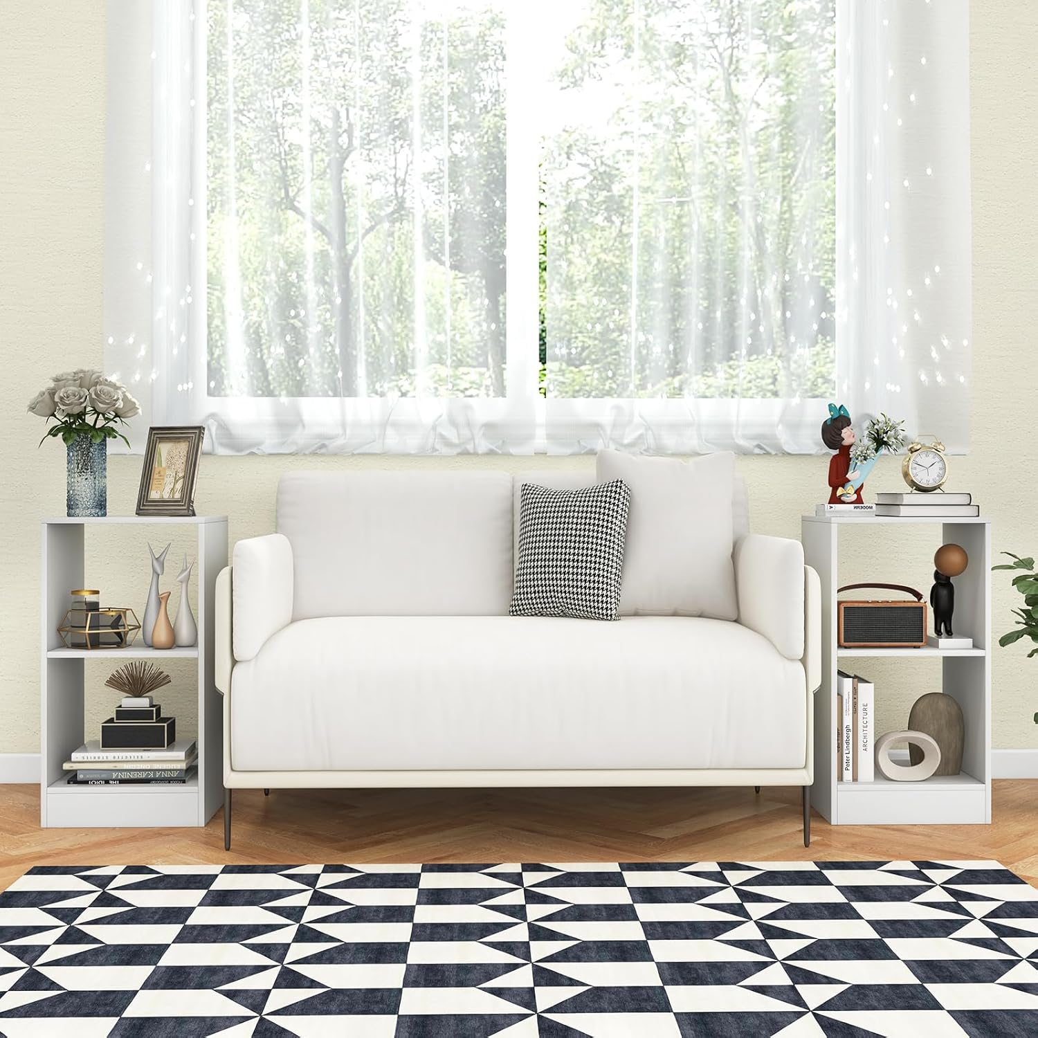 2 Shelf Bookcase Set of 2, Wood Storage Cube Shelf, Modern Display Shelf, Small Bookshelf for Small Spaces, White Book Shelf for Bedroom, Living Room, Home Office