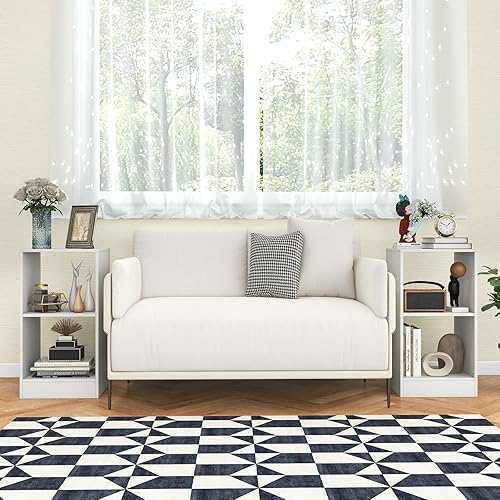 Miniatura 4 de Juego de 2 estanterías de 2 estantes, estante de almacenamiento de madera, estante de exhibición moderno, estantería pequeña para espacios pequeños,