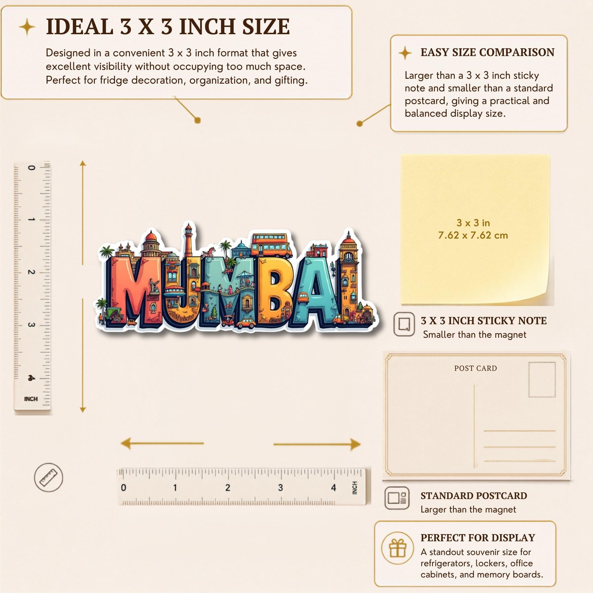 GiftODay City Theme Souvenir Wooden Fridge Magnet for Refrigerator - Mumbai Fridge Magnet for Kitchen & Home Decor | Perfect Souvenir Gift | Size 3x3 Inches | Pack of 1 2