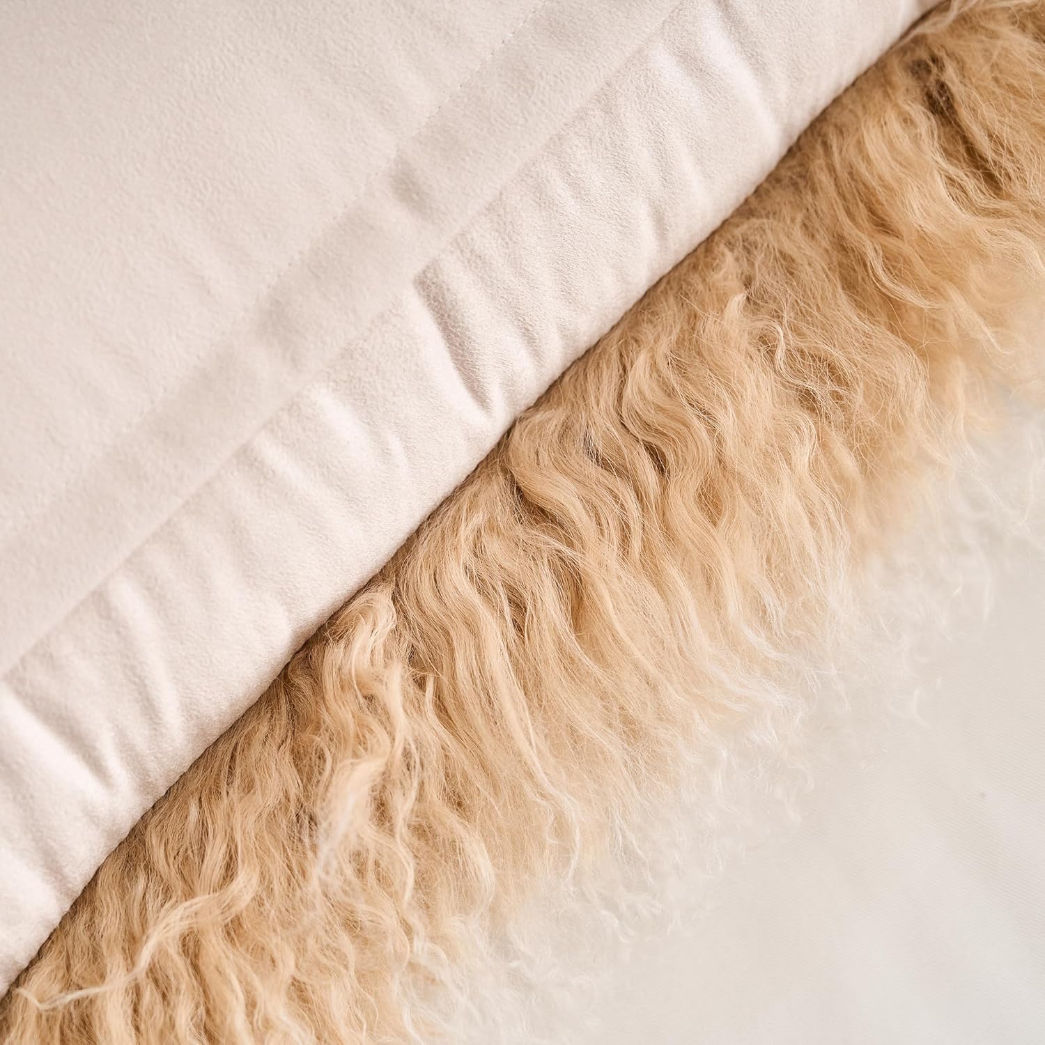 Genuine Mongolian Lamb Fur Pillow Cover – 12"x20" Rectangular Cushion Case – Soft Curly Wool Decorative Accent for Sofa, Bed, or Chair (Frosted Beige)