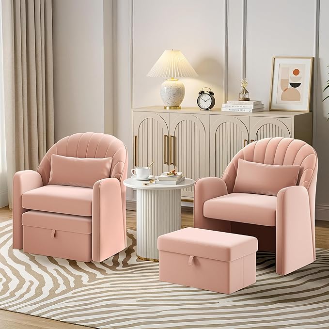 Sillón Acolchado Terciopelo con Reposapiés y Respaldo Rosa miniatura 9