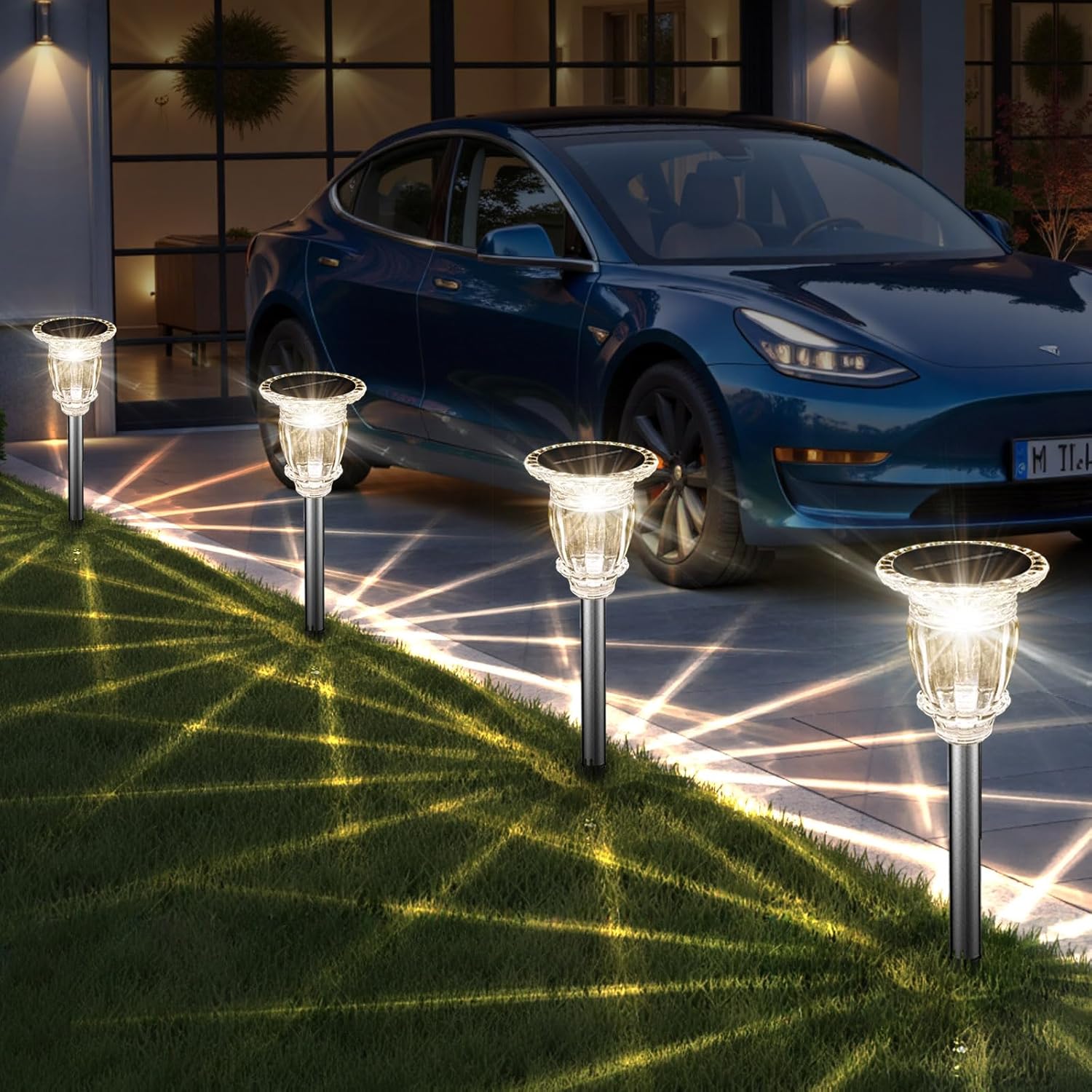 Solar Pathway Lights Outdoor 2 Pack, Warm White Solar Garden Lights, 17.5" IP65 Waterproof Glass Stainless Steel Tungsten Solar Powered Landscape Lights for Yard Walkway Driveway Patio Lawn Flower Bed