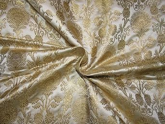 PureSilks Silk Brocade Fabric Cream x Metallic Gold 44inchBRO753[1] by The Yard