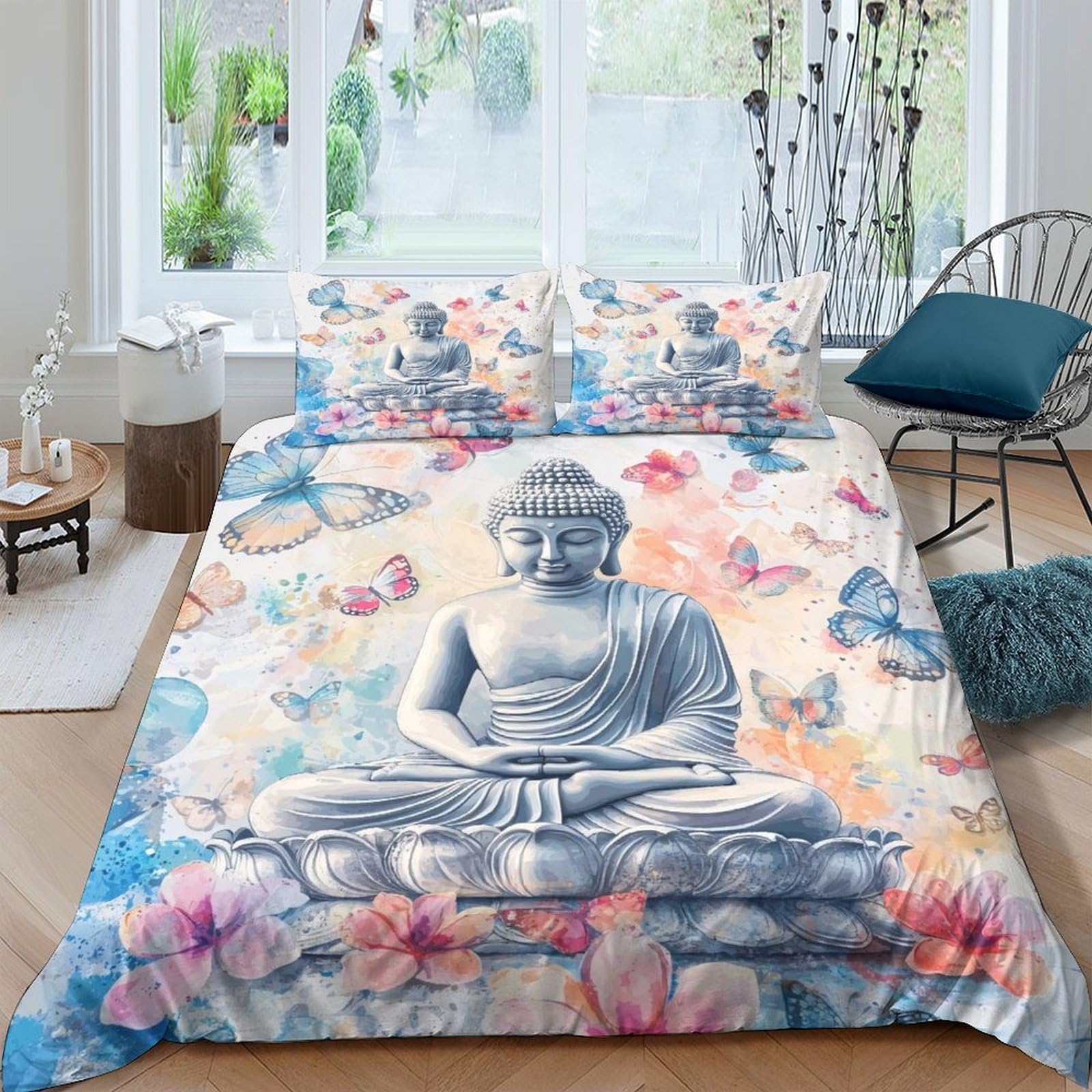Ctjqhvkz Style-8 3D Printed Buddha Meditation Fitted Sheet Microfiber Soft Floral Mandala Bed Cover Slip-Resistant Decor For Bedroom Guest Room Single（135X200cm）