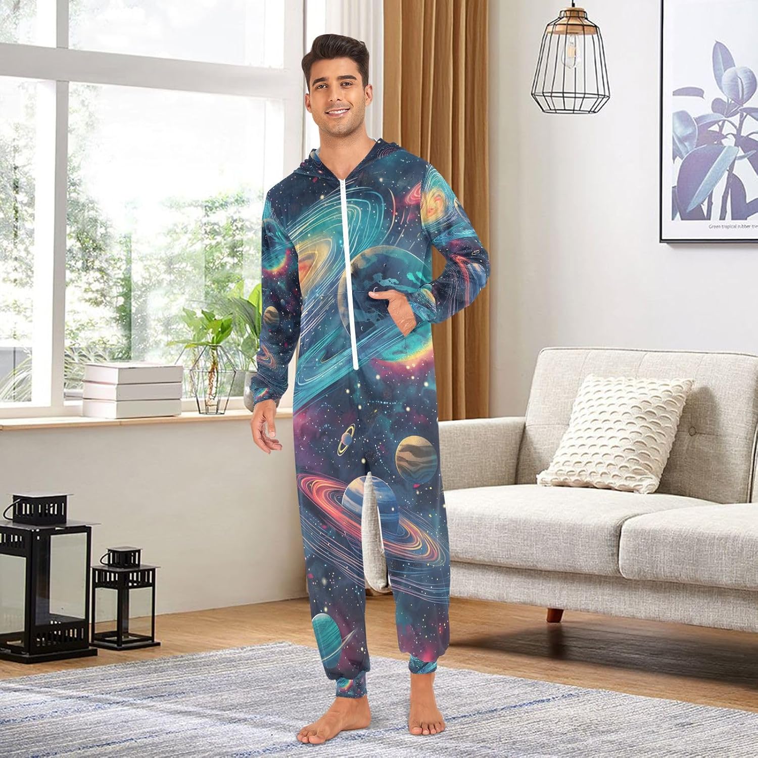 Cosmos Space Galaxy Adult Onesie Pajamas for Unisex Novelty One Piece Costume Sleepwear