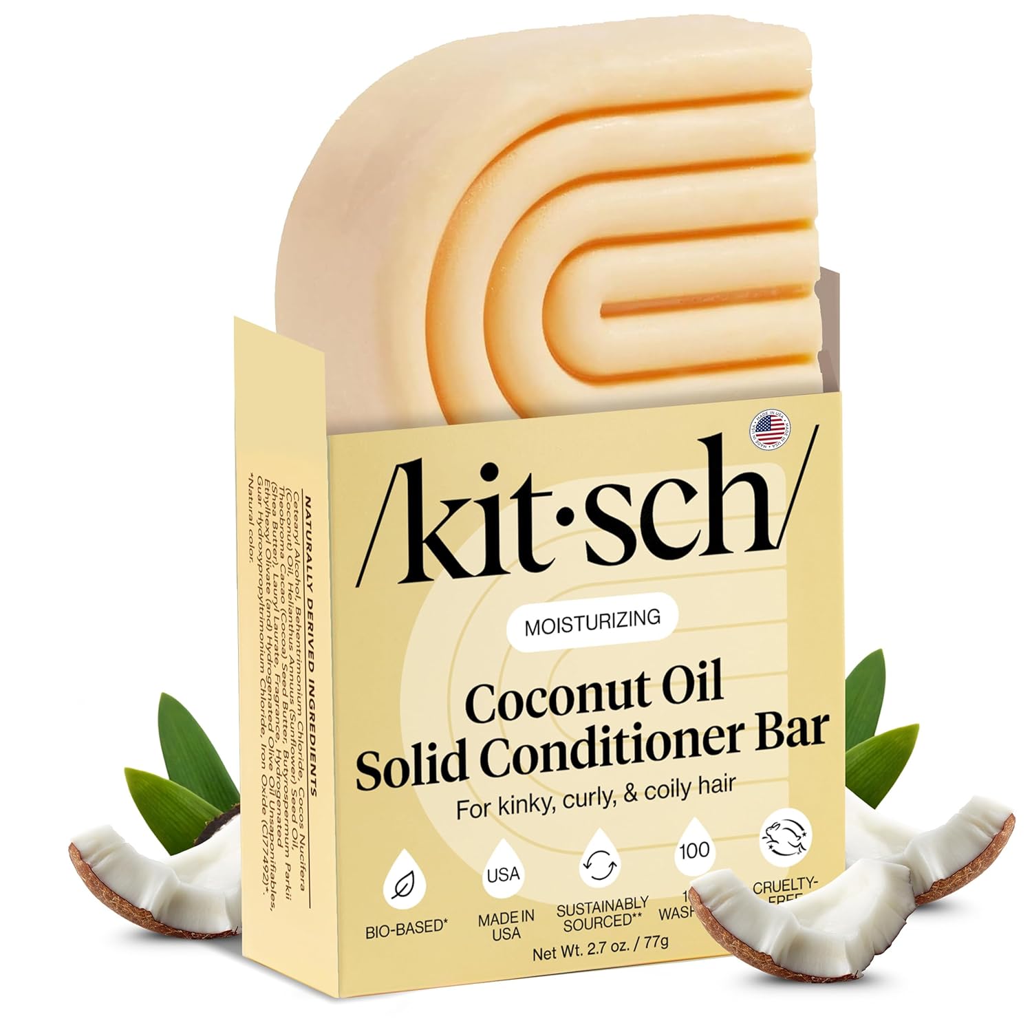 Kitsch Coconut Oil Conditioner Bar – Hair Conditioner For Women and Men – Deep Moisturizing, Nourishes, Hydrate & Soften Damaged Dry Hair – Silicone, Paraben & Sulfate Free – 2.7 oz