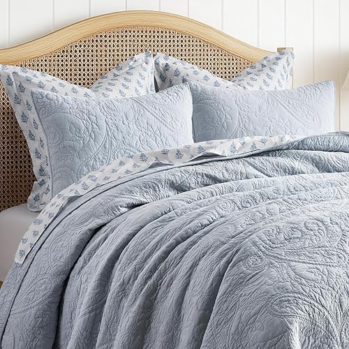 Vista 6 de EVERGRACE 100% Cotton Paisley Quilt Set, King Size 3 Piece Set – Prewashed Lightweight Bedspread with 2 Shams, Soft & Breathable Matelasse Coverlet