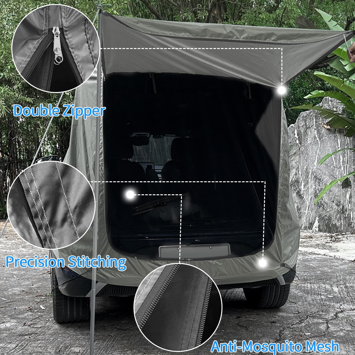 Tienda de Campaña para Coche, Carpa para Portón Trasero con Mosquitera, a Prueba de Viento, Protector Impermeable AutomóVil para SUV, Toldo para Auto para Acampar y Aventuras al Aire Libre, Caqui