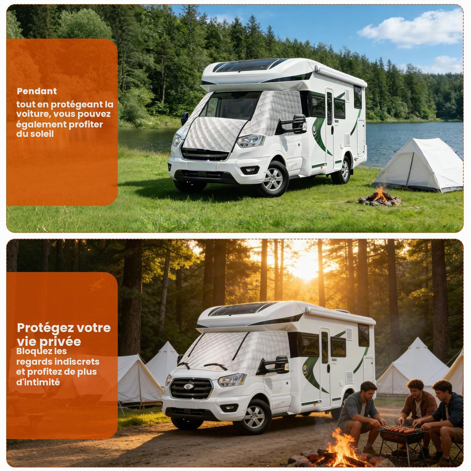 Tapis de fenêtre thermique argenté pour Ford Transit 2015-2025 MK8 & MK9 Tapis d'isolation extérieur pour camping-car Protection solaire Couverture de pare-brise Ford Transit Tapis thermique