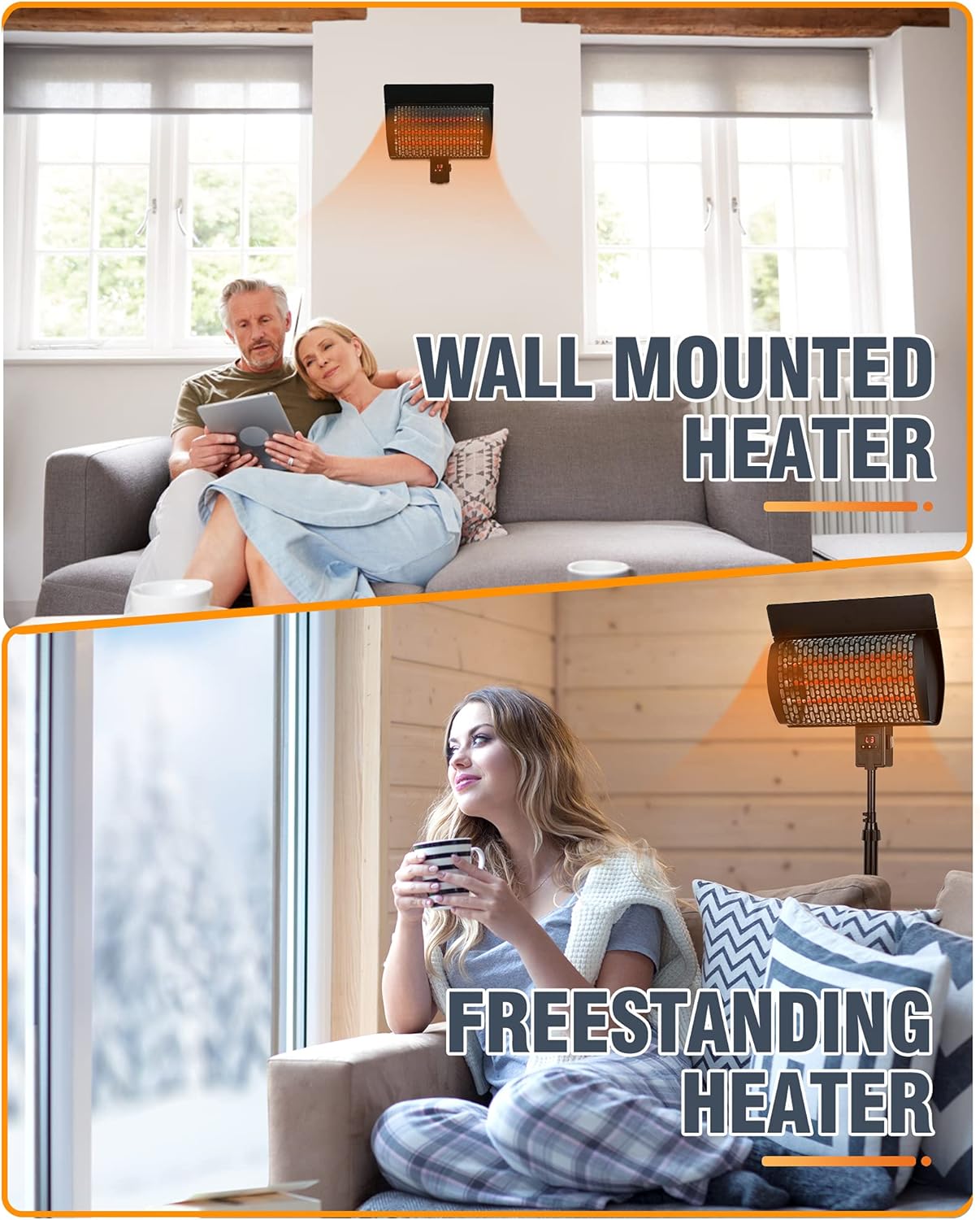 Electric Patio Heater, Outdoor Heater, 1500W Electric Infrared Heater with Digital Panel with 12H timer, 3 Power Settings, Adjustable Height Patio Heater, In/Outdoor : Patio, Lawn & Garden