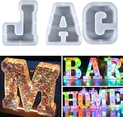 Miniatura 4 de Molde de silicona grande de resina epoxi, molde de símbolo de letra mayúscula 3D de 7 pulgadas, molde de fundición de epoxi para letreros de