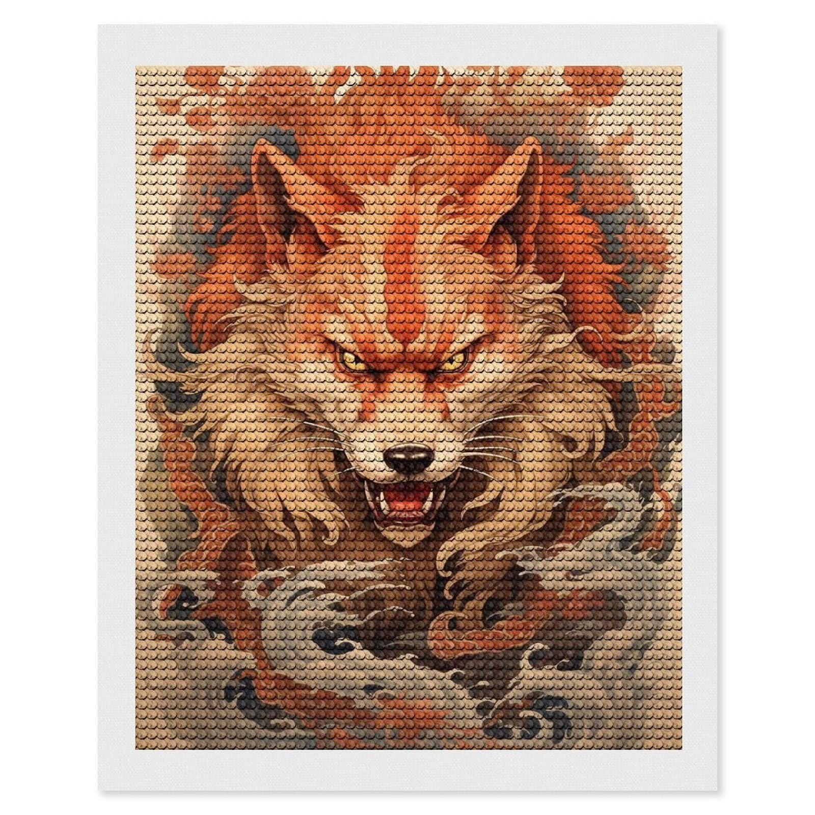 Junmoney Japanese Kitsune Fox Round Drill Diamond Painting 16"x20", Satisfying Creative Project, Complete Accessories, Printed Canvas