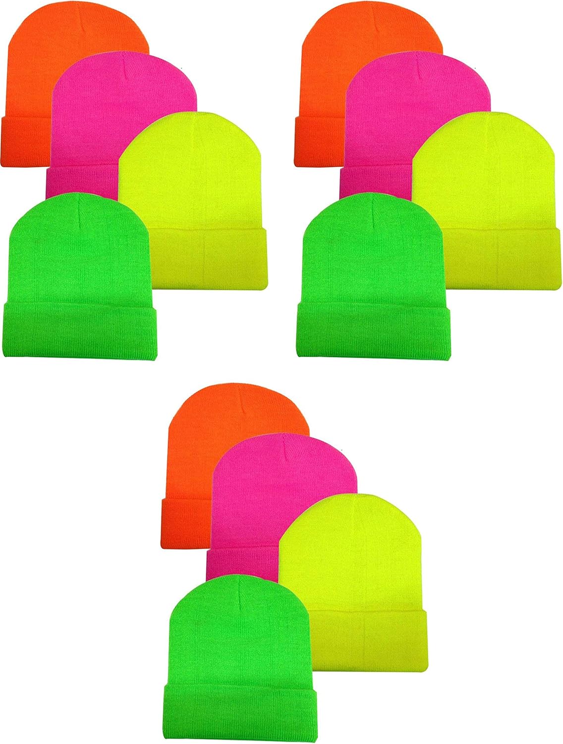 OPT®. Wholesale 12 PCS Cuffed Neon Long Beanie Knit Ski Hats Caps
