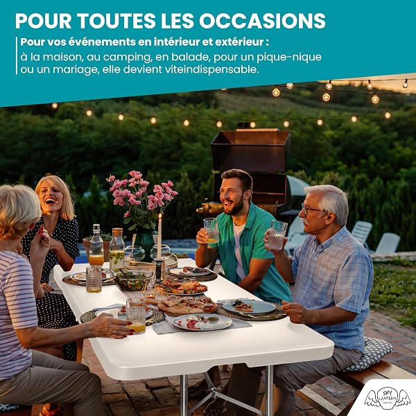 SKYLANTERN Folding Table 180 x 75 x 74 cm Rectangular Light Grey – Folding Camping Table for 8 People Large Width (75 cm) – Outdoor Folding Table in HDPE Thick 3.5 cm – Garden Table with Legs - 5