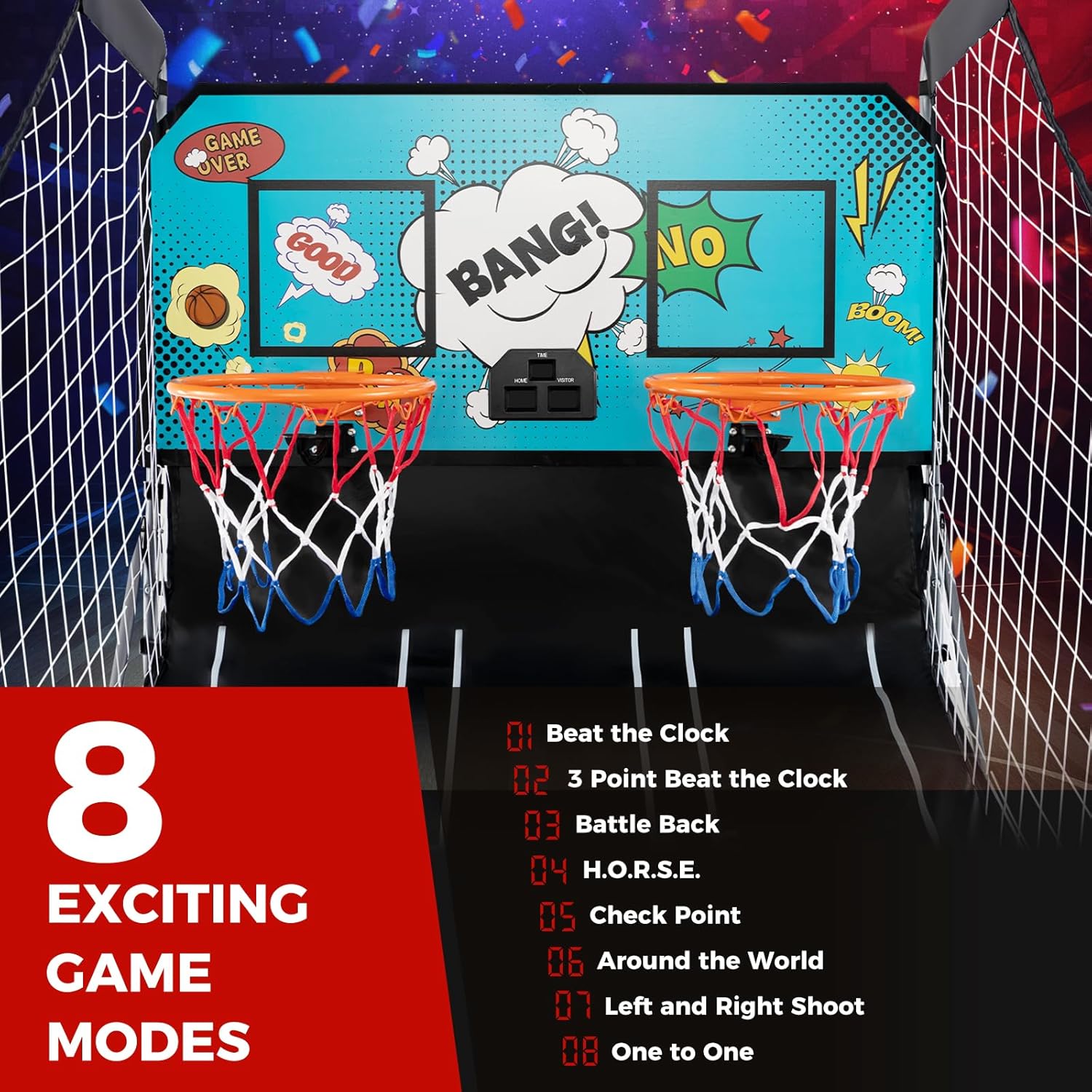 KOTEK Basketball Arcade Game Indoor, Foldable Dual Shot Electronic Basketball Games for 2 Players w/8 Game Options & LED Scoring System, Basketball Hoop Arcade for Family Home Play (Green)