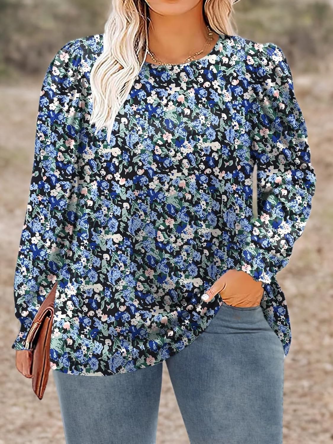 DOLNINE Womens-Plus-Size-Tops Dressy Puff Sleeve Casual Smocked Cuffs Tunic Shirts XL-5XL - Image 5