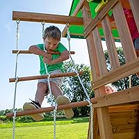 Vista 5 de Backyard Discovery Mount Mckinley - Juego de columpio de madera de cedro con tobogán de olas, plataforma de juego, pared de escalada doble, escalera