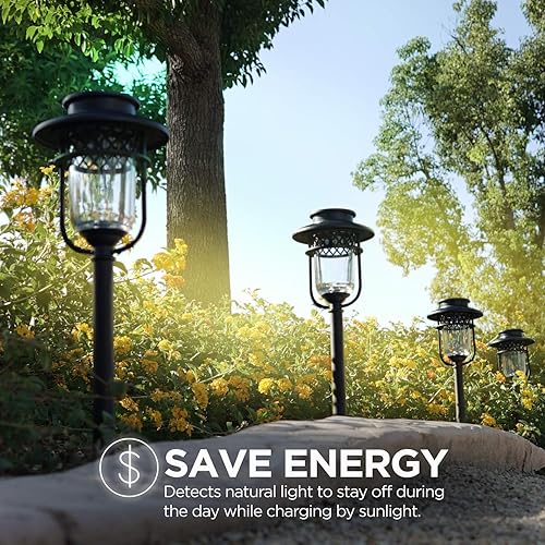 Miniatura 3 de Home Zone Luces solares de cristal de acero inoxidable para camino y jardín de seguridad (4 juegos)