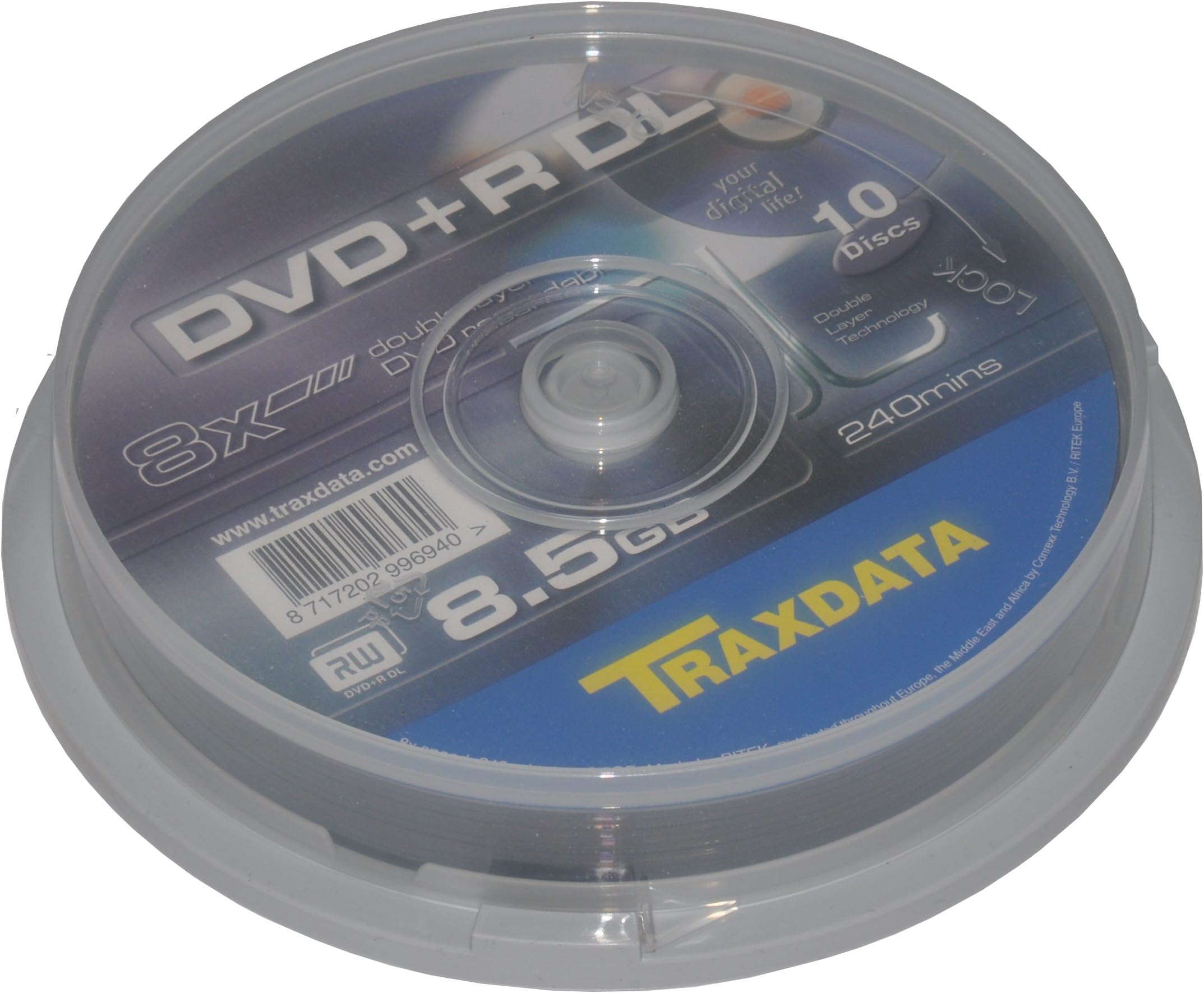Traxdata DVD + R double layer 10pk 8.5 gb dvd + r Dl 10pc (S) – DVD + RW (Virgin 8.5 GB, DVD + R DL, 10 pc (S), 240 min, Polycarbonate, Cakebox)