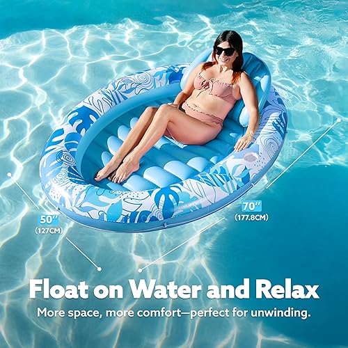 Miniatura 2 de Sloosh Flotador inflable para piscina, flotador ovalado de 70 x 50 pulgadas para adultos, flotadores de balsa para piscina, tumbona personal para