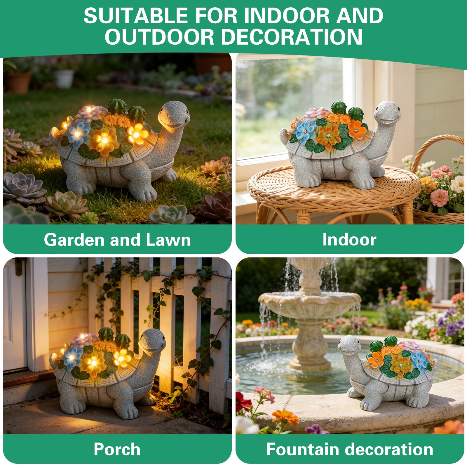 Figure Solari da Giardino a Forma di Tartaruga, Decorazione da Giardino, con piante grasse e 5 luci a LED, casa, balcone, Regalo San Valentino per lei per Donna Compleanno Natale