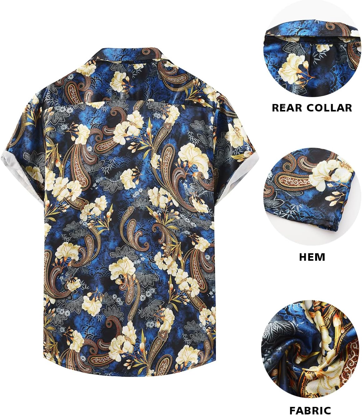 Men Hawaiian Shirt Satin Floral Printed Dress Shirt Cuban Collared Casual Short Sleeve Button Down Shirt - Image 5