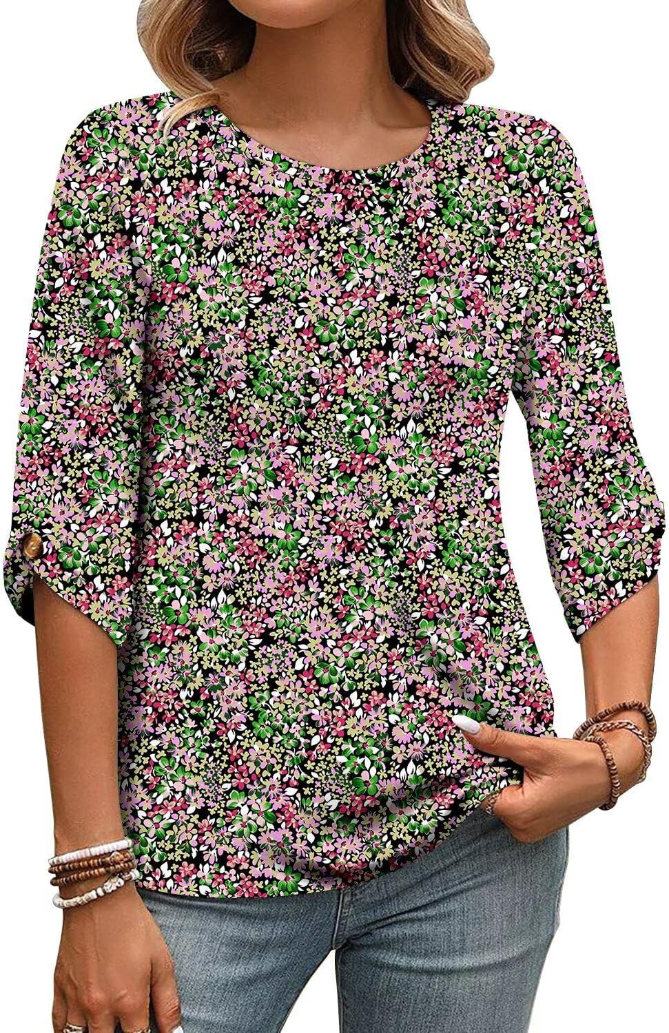 KISSMODA Women's Casual 3/4 Sleeve T-Shirts 2025 V-Neck Tunic Tops Cute Tees Blouses Loose Fit Business Work Tee Top - Image 5