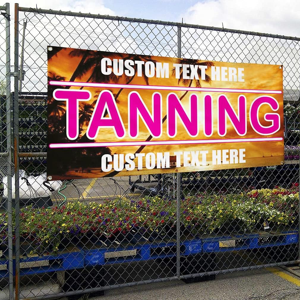 Custom Vinyl Banner Multiple Sizes Tanning Business I2 Salon & Spa Outdoor Weatherproof Industrial Yard Signs 4 Grommets Personalized Text Here 24x36Inches