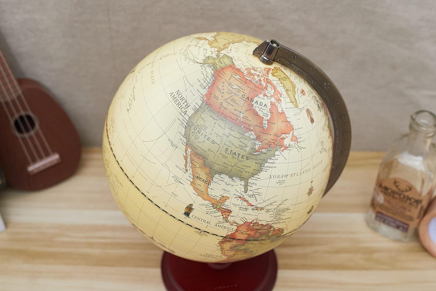 ANNOVA Antique Globe 10" / 25 cm Diameter with A Wood Base, Vintage Decorative Political Desktop World - Rotating Full Earth Geography Educational - Kids, Adults, School, Home, Office (Dia 10-inch)