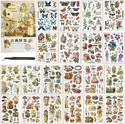 Calcomanías Washi vintage para álbumes de recortes, 325 piezas de libro de calcomanías de efímera para adultos, suministros estéticos de diario