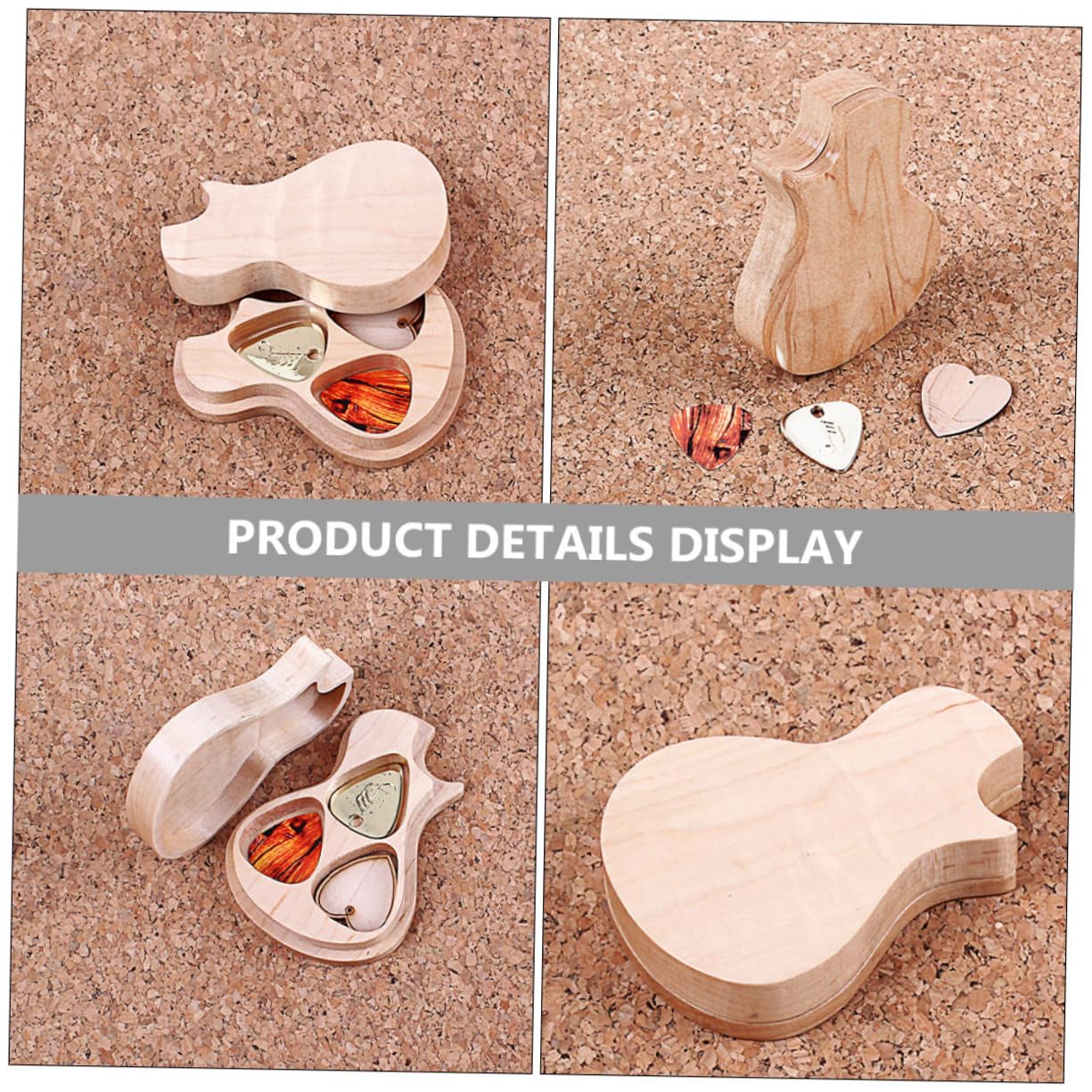 Maple Holz Gitarrenplektrum Kasten mit 3 Plektren Satz Gitarrenzubehör Leicht zu Tragen und Sicher für Musiker und Gitarrenliebhaber